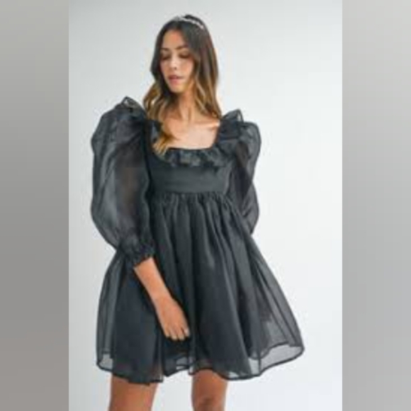 Dark Romance Fairycore Black Puffy Baby Doll Short Sleeve Tea Dress LARGE - Picture 2 of 12